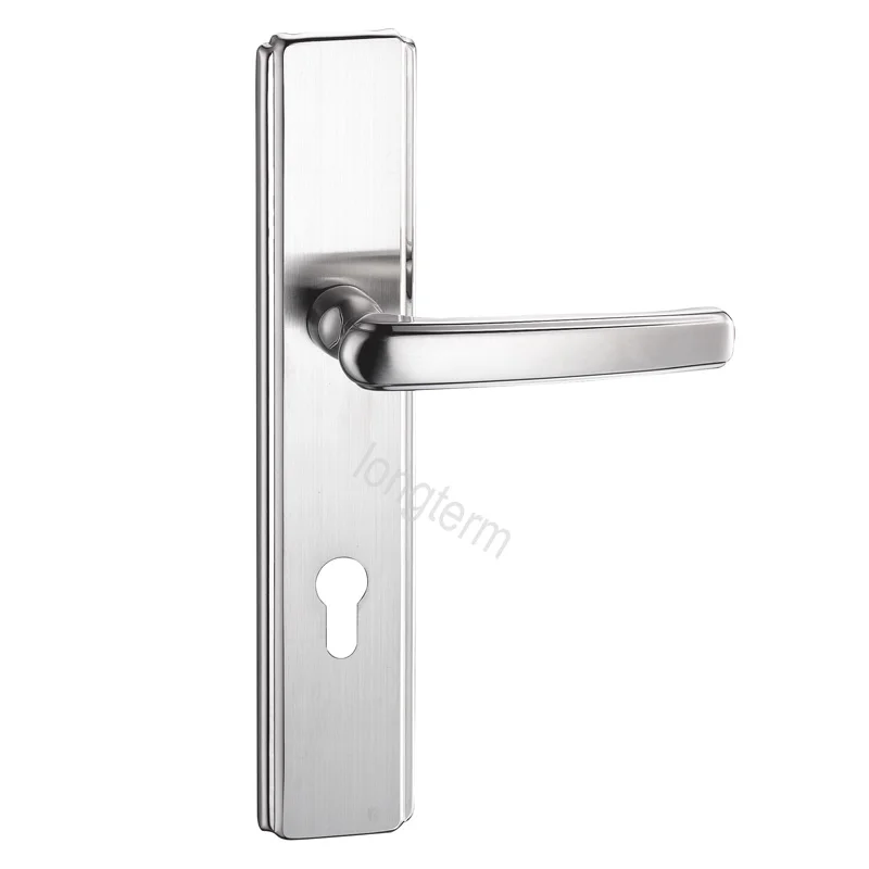 Stainless Steel Door Lock Hardware SUS 304 Interior Bedroom Door Plate Handle and Mortise Lock with Brass Key Cylinder