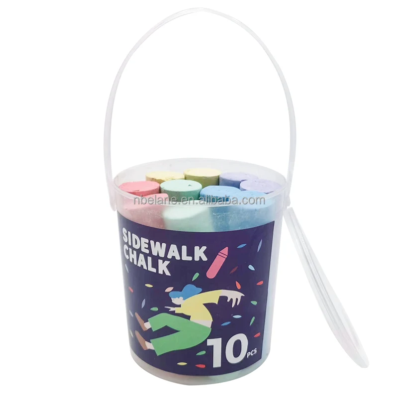 Popular Easy Taking Bucket 10 Pcs Packed Colored Non Toxic School and Sidewalk Chalks