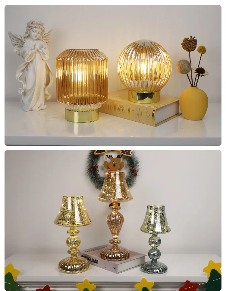 Battery Operated Led Light Table Ornament Festival Home Table Handmade Blown Glass Lamp decoration supplier