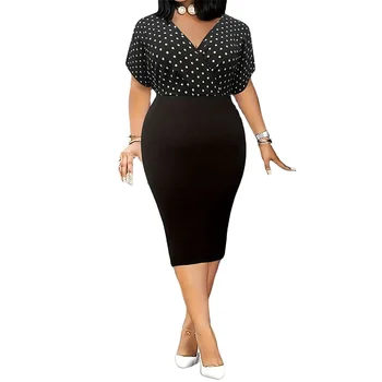 Plus Size Polka Dot Print Bodycon Dresses New Arrival Fashion Women Bodycon Short Sleeve Dress