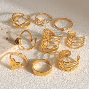 European American Style Women's High-Grade Stainless Steel Adjustable Wedding Ring Irregular Opening Cross-Border Jewelry