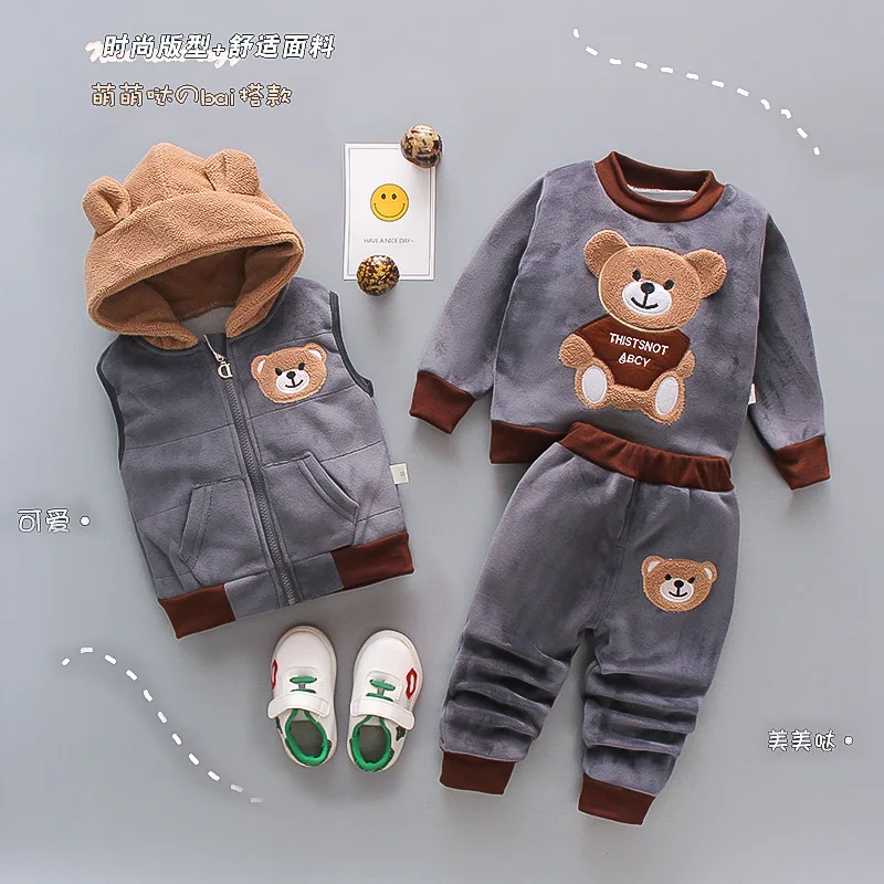 15years Baby Winter Clothes Boy Velvet Children Set Clothes Thick
