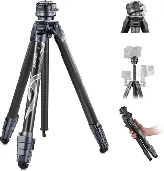 NEEWER LITETRIP LT32 62" Travel Tripod Carbon Fiber with 15 Leveling 360 Panorama Head, Detachable Center Axis, Fast Flip