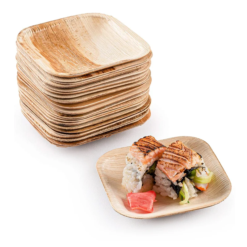 Ready Delivery Compostable Palm Leaf Tableware Disposable 10 Inch square Palm Leaf Plate for Wedding Birthday Party Camping