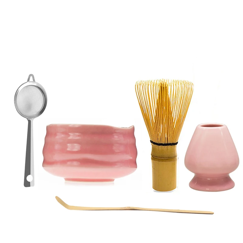 Ensemble 8 Pièces Matcha Rose - Bol Céramique, Fouet Sakura, Cuillère, Tamis Et Accessoires