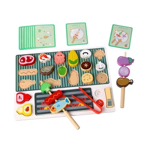 Multi-functional Wooden Pretend Barbecue Shop Role-playing Simulation Cooking Educational Learning Toys for Kids Boys & Girls