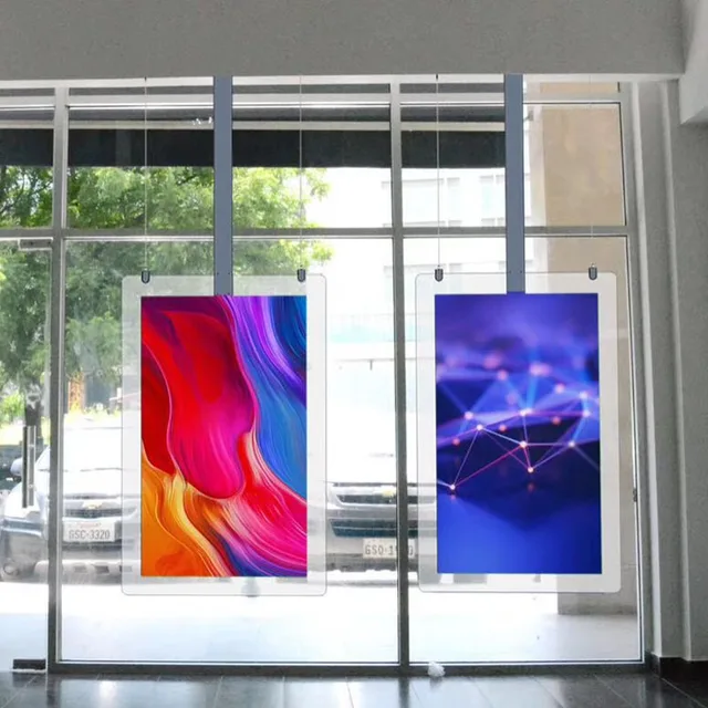 High Brightness Ultra Thin Lcd Window Display Indoor Screen Transparent Hanging Double Sided Lcd Glass Window Display Design