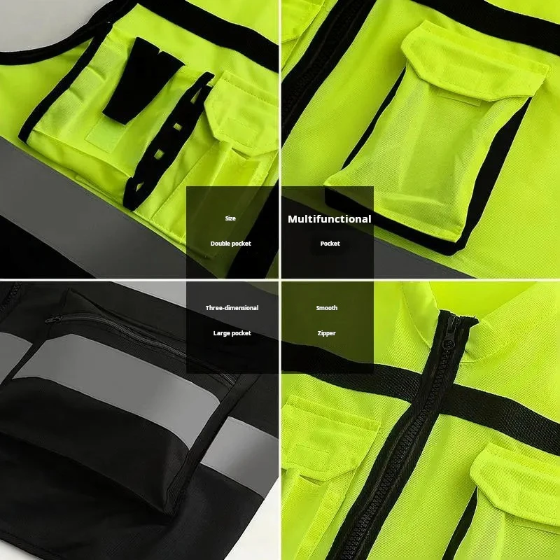 High visibility reflective safety vest custom logo reflective safety Traffic vest multi pocket work 