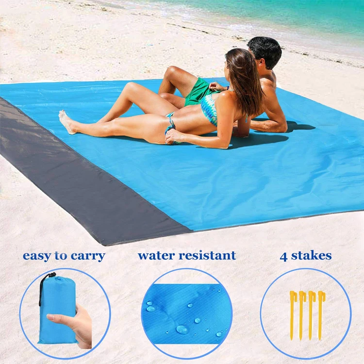 BSCI Audit Manufacturer Oversized Quick Drying Portable Waterproof Nylon Outdoor Light Weighted Sand Proof Beach Blanket