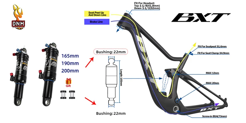 DNM AOY-36RC MTB 165mm 190mm200mmソフテイル手動制御ロック可能