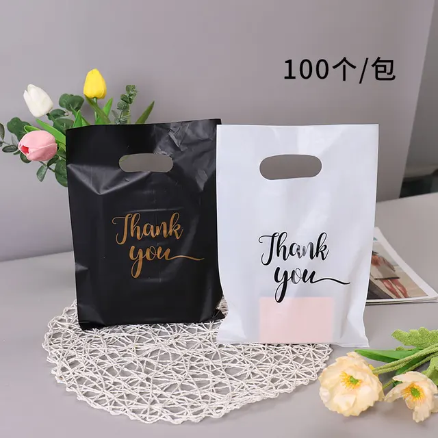 Four finger flat pocket plastic shopping bags portable shopping bag new THANK YOU gift bag