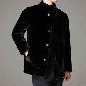 New Style Winter Fall Furry Fur Jacket Luxury Leisure Stand Collar Black Faux Fur Coat Men