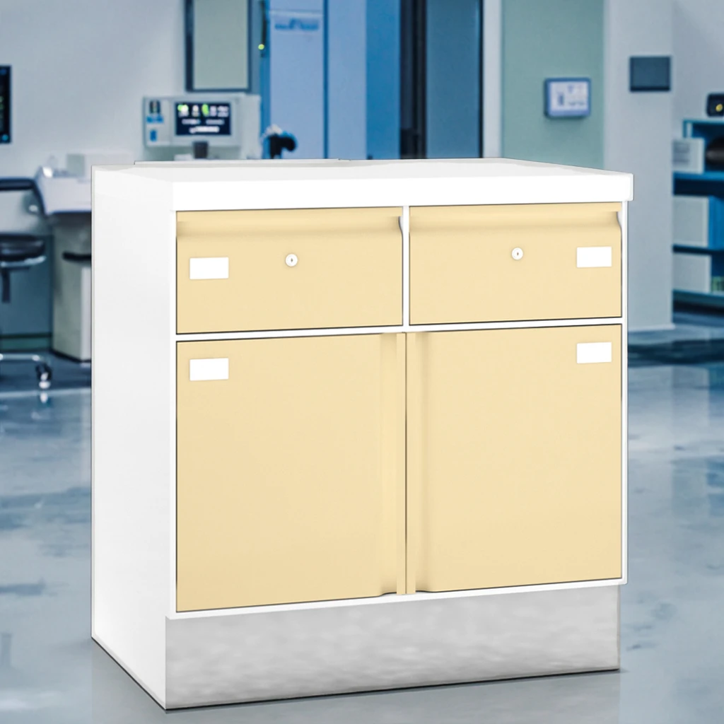 Medical Base Organizer Module Dual Drawers Doors for Hospital Laboratory Supplies Antimicrobial Coating Eco-Friendly Stainless 4