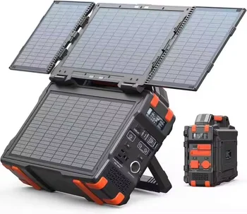 300w Portable Power Station Solar Generator Power Bank with Hidden Folding Solar Panel  AC/DC/USB/PD for Outdoor Emergency