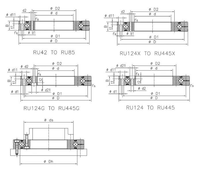 RU 85 UUCC0P5 XRU5515 Robot Arm Slewing Ring Bearings RU85 Cross Roller ...
