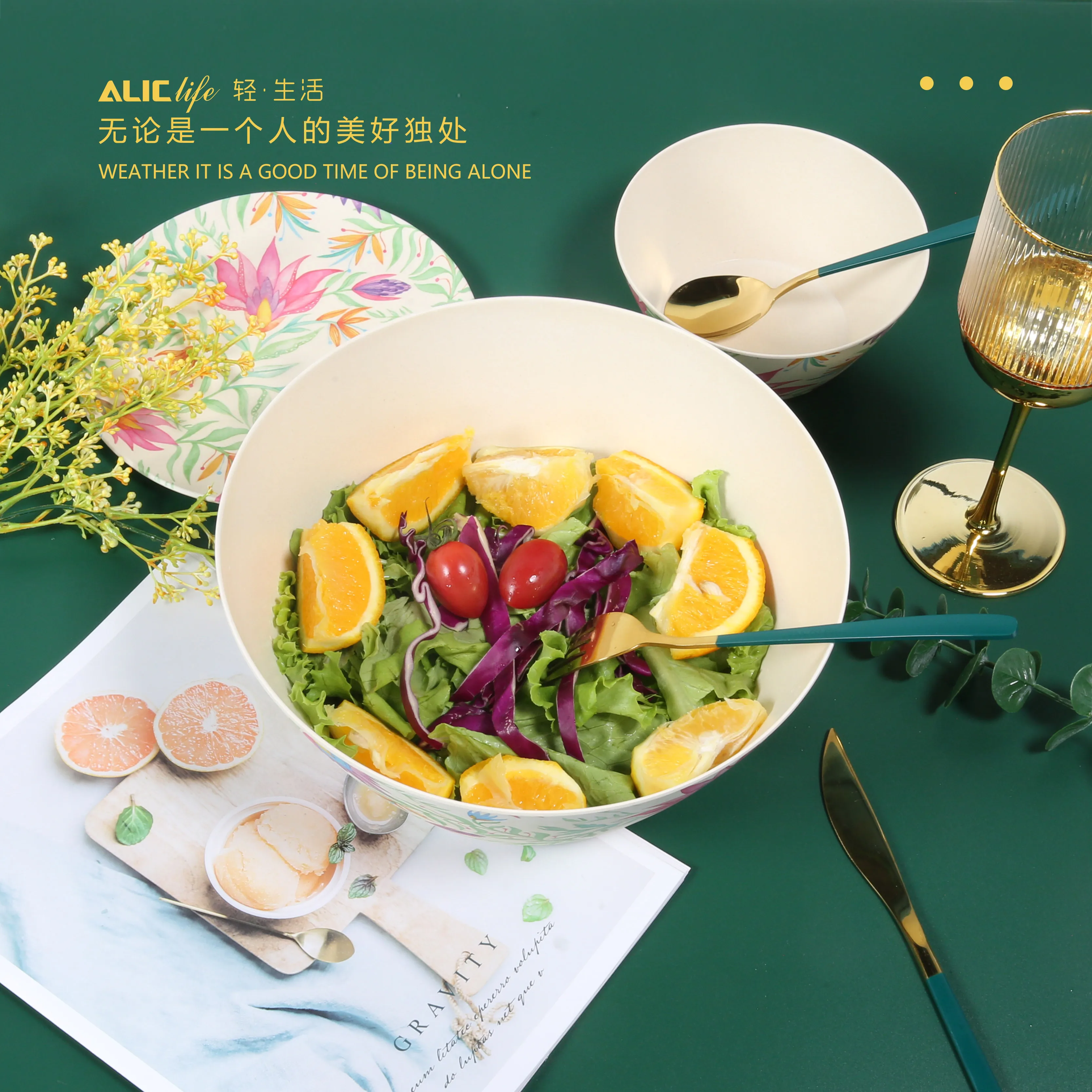 Eco-Friendly Bamboo Outdoor Dining Set 24pcs Flora Melamine