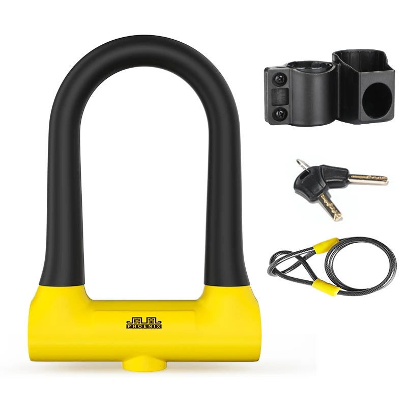 Phoenix Hot Sale Anti-Theft Key Bicycle U Lock Mountain Heavy Duty Bike  Lock Type Motorcycle U Lock With Cable