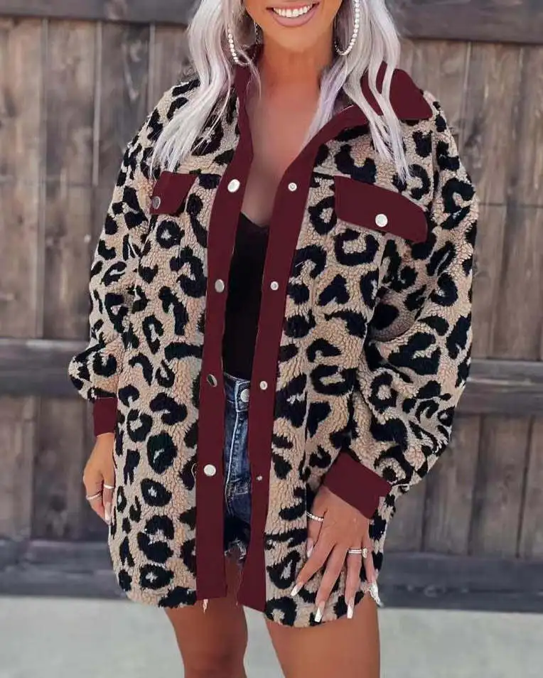 New Design Leopard Pockets Shacket Women Jacket 2022 Winter Fleece ...