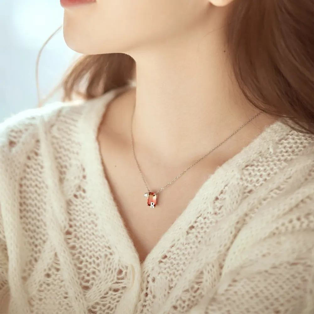Dylam Top Pick Women Elegant Daily Wear Fine Jewelry Synthetic Stone Crystal 5A Zirconia R Alphabet Gradient Pendant Necklace