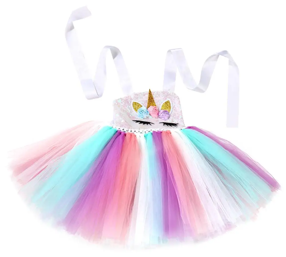 Costume regina unicorno da bambina vestito, cerchietto e