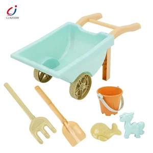 Chengji Toy Wheelbarrow Set Wholesale Children's Baby Play Sand Tools Trolley 6pcs Shovel Plastic Beach Toys with Cart