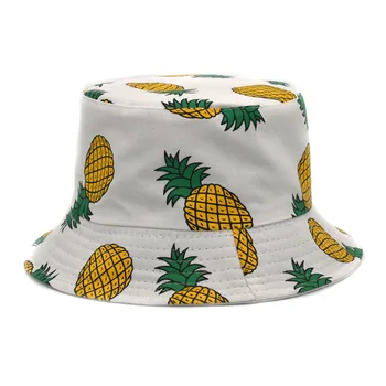 new pineapple printing bucket hat women cotton breathable summer hat men outdoor double-sided wear bucket hat