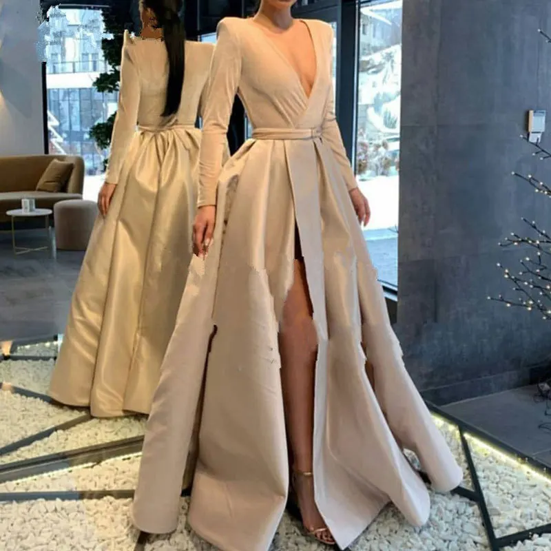 velvet beige dress Column Square Neck Velvet Bridesmaid Dresses with Slit