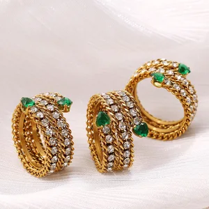 MW Wholesale New Personalized Stainless Steel 18K Gold Plated Full Diamonds Multi-Layer Opening Adjustable Finger Ring