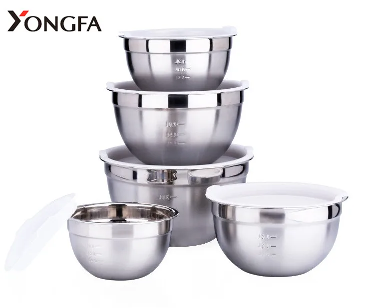 Mirror Polish Kitchen Mixing Bowl Stainless Steel Bowl Set for Mixing Salad With or Without Lids FREE Sample