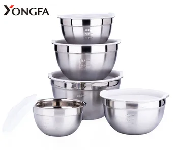 Mirror Polish Kitchen Mixing Bowl Stainless Steel Bowl Set for Mixing Salad With or Without Lids FREE Sample