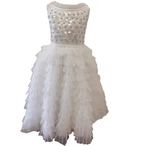 Customizable New Design Summer Sequined Tulle Girls Dresses Sleeveless Off-shoulder Cake Princess Dress