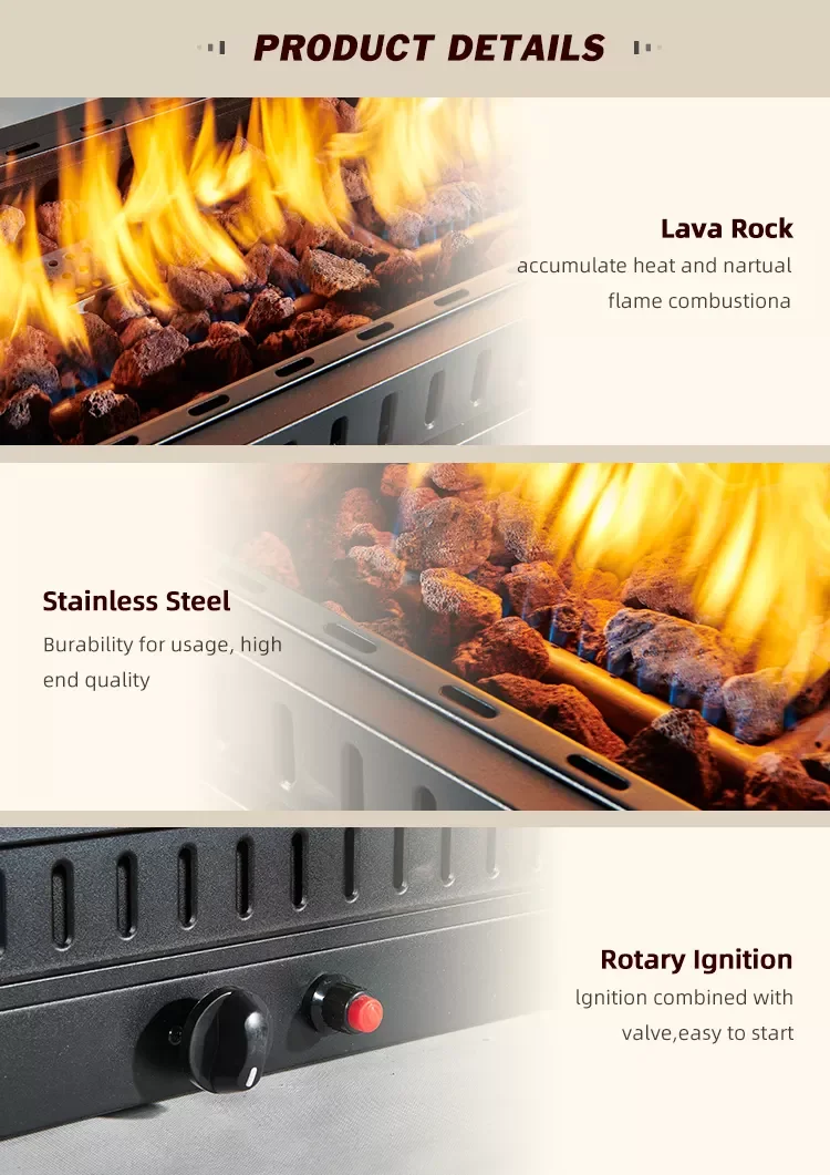 Outdoor Tabletop propane gas stove extended rectangle Table Fire Pit