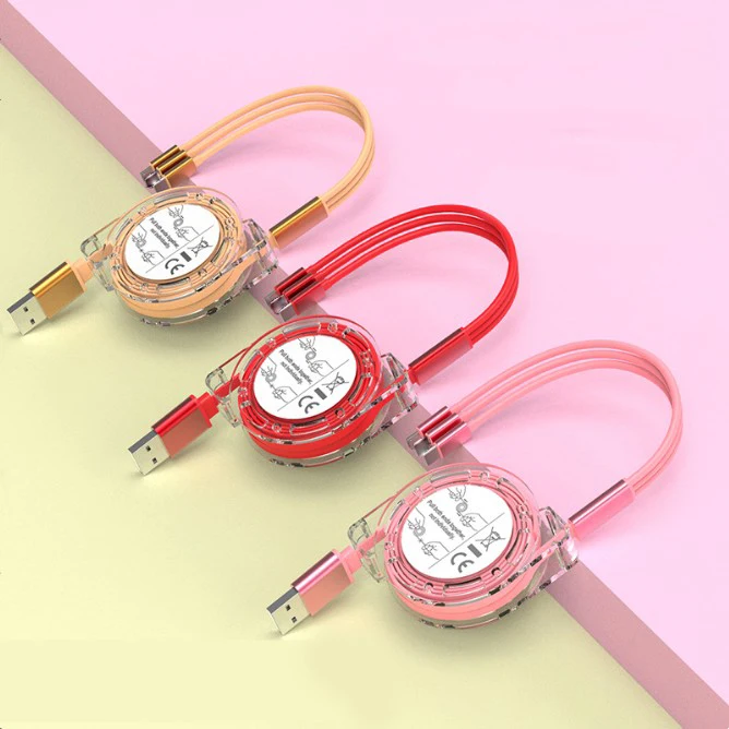 Custom Logo Universal Retractable 3 in 1 Multi Multiple 3in1 Usb Charging Charger Cable with Transparent Box