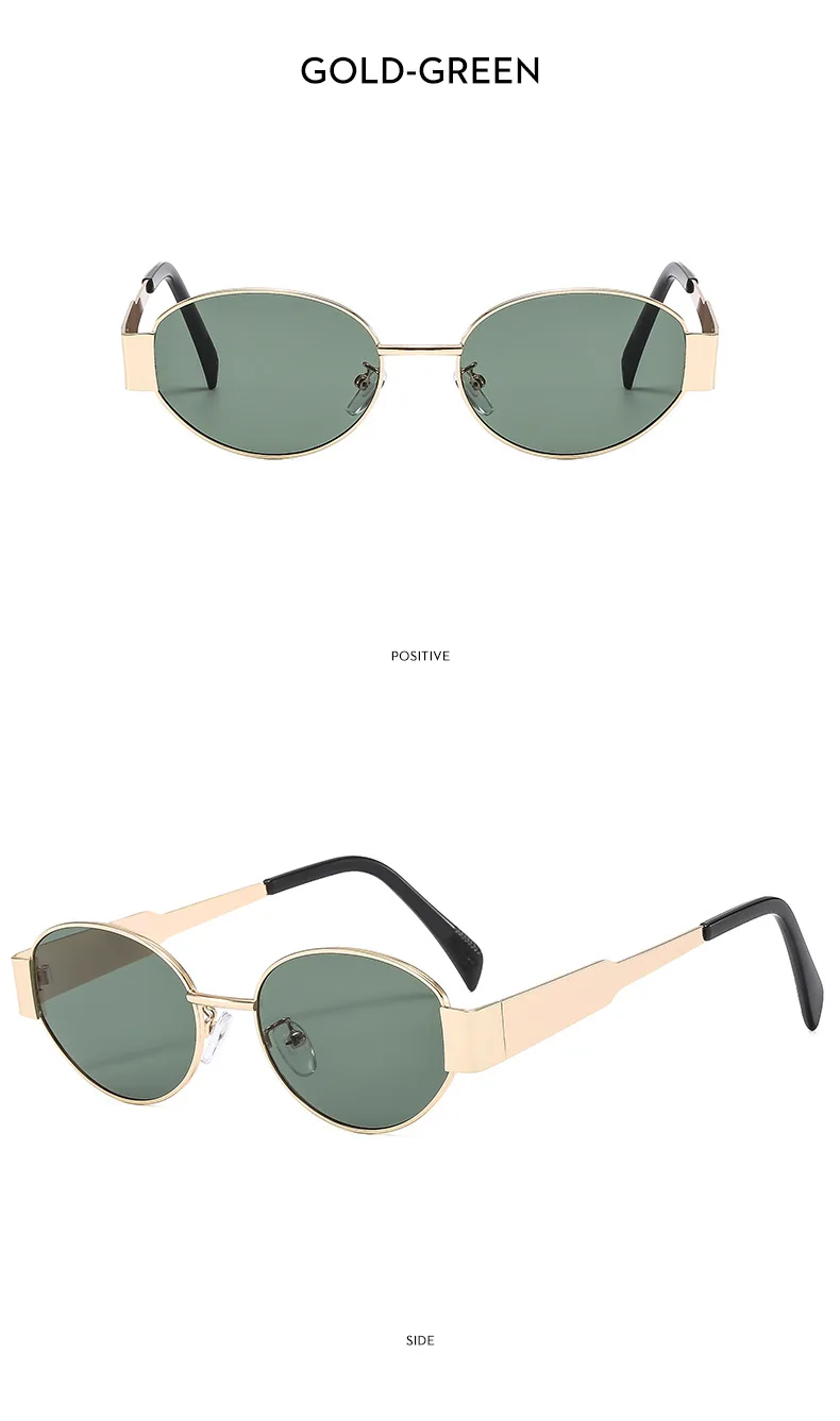 Nuevas gafas de sol de metal con marco ovalado, gafas de sol de alta calidad, logotipo personalizado, gafas de sol para exteriores para hombres y mujeres