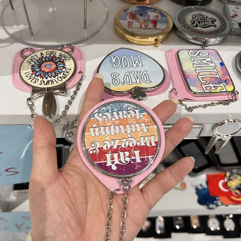 Custom Makeup Mirror DIY Photo Small Mini Compact Mirror Custom Sublimation Metal Compact Mirror