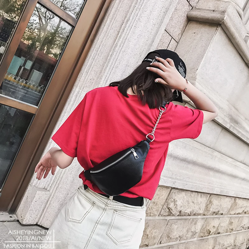 Korean Style Black Fanny Packs Autumn and Winter Fashionable Chain