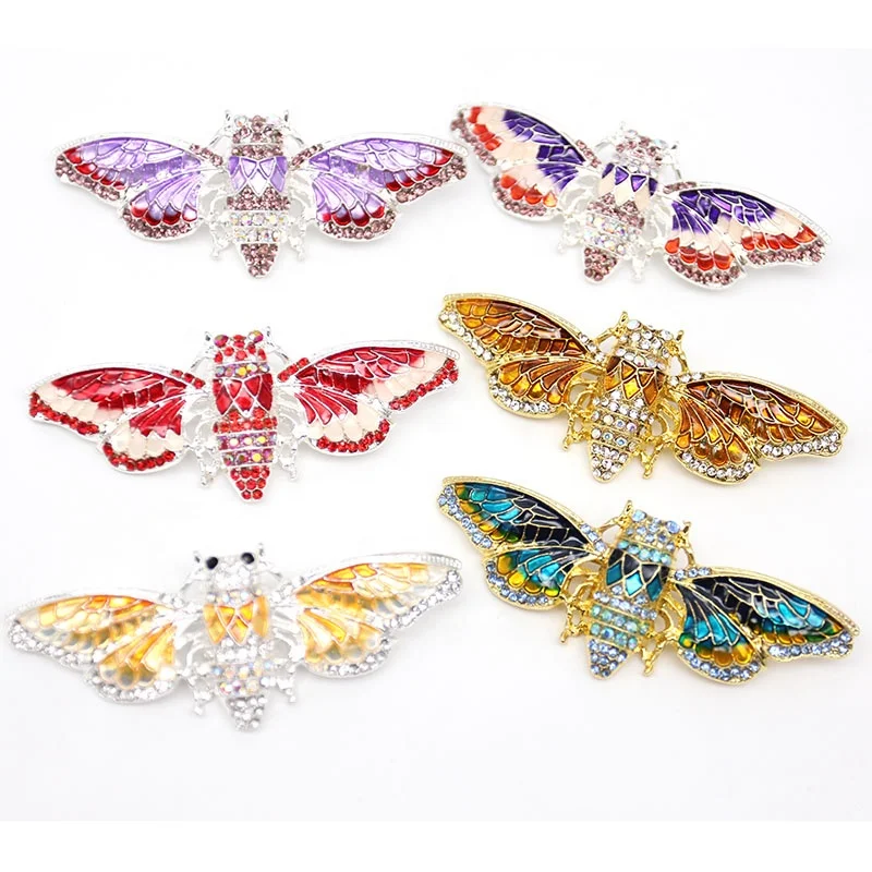 High Quality Rhinestones Crystal Colored Cicada Insect Brooch Lapel Pins for Gift