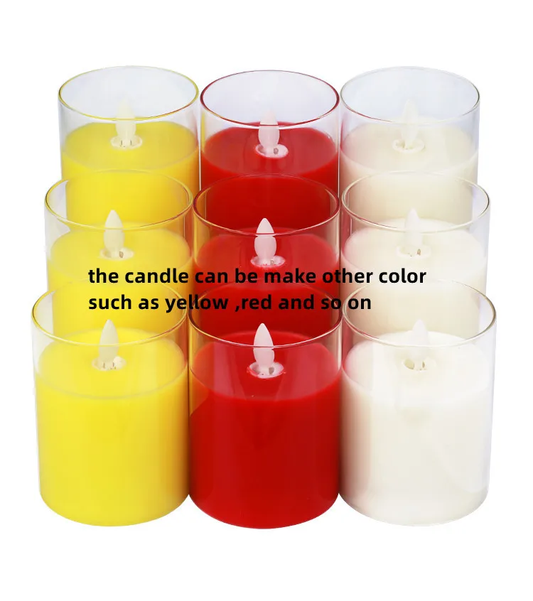 Flickering And Flameless Pillar Clear Glass Led Candle Light With Moving Flame Electronic