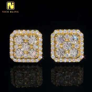 Square Shape Moissanite Diamond Earrings Hip Hop Silver Jewelry S925 Diamond Studs For Men Women With GRA Certificate