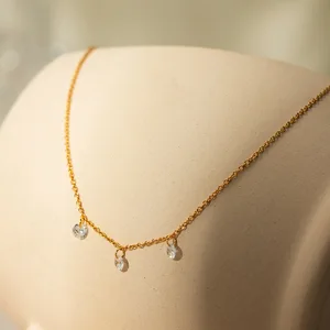 MW Minimalist 18K Gold-Plated Stainless Steel Choker: Thin Chain with Multi Small Zircon Charms