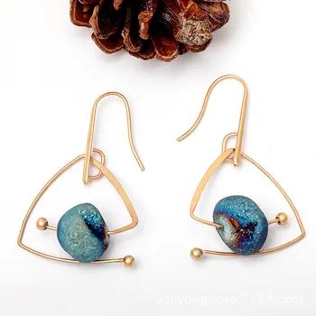 Personalized Triangle Blue Starry Irregular Naturalstone Beaded Hook Earrings