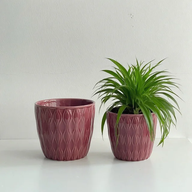 Wavy Relief Elegant Ceramic Flower Pot Home Garden Planters for Indoor Outdoor