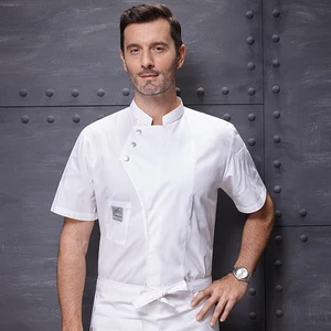 Custom Men's High-End Breathable Short-Sleeved Tops Coats Summer Polyester-Cotton Chef Uniforms for Restaurants and Hotels