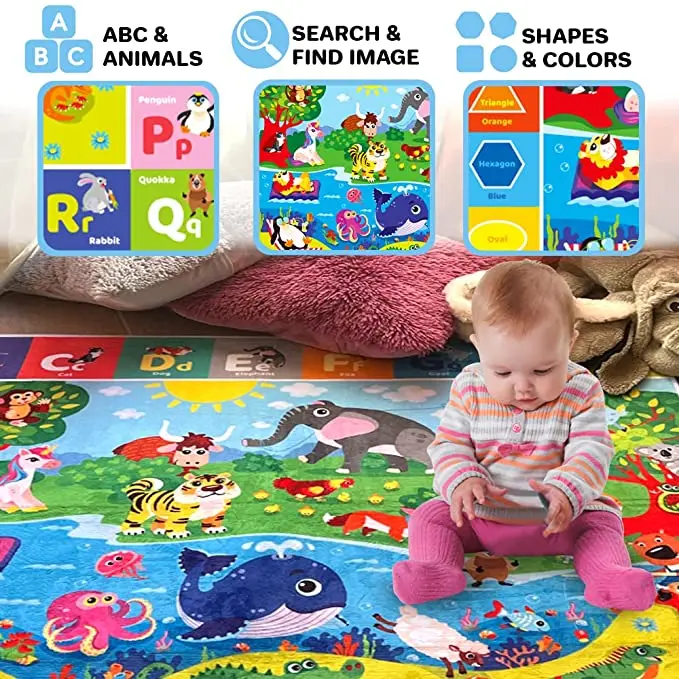 Best Selling Soft Plush Surface Kids Play Rug Mat Playmat with Non-Slip Backing Education Area Playtime Rug Baby Floor Play Mats factory