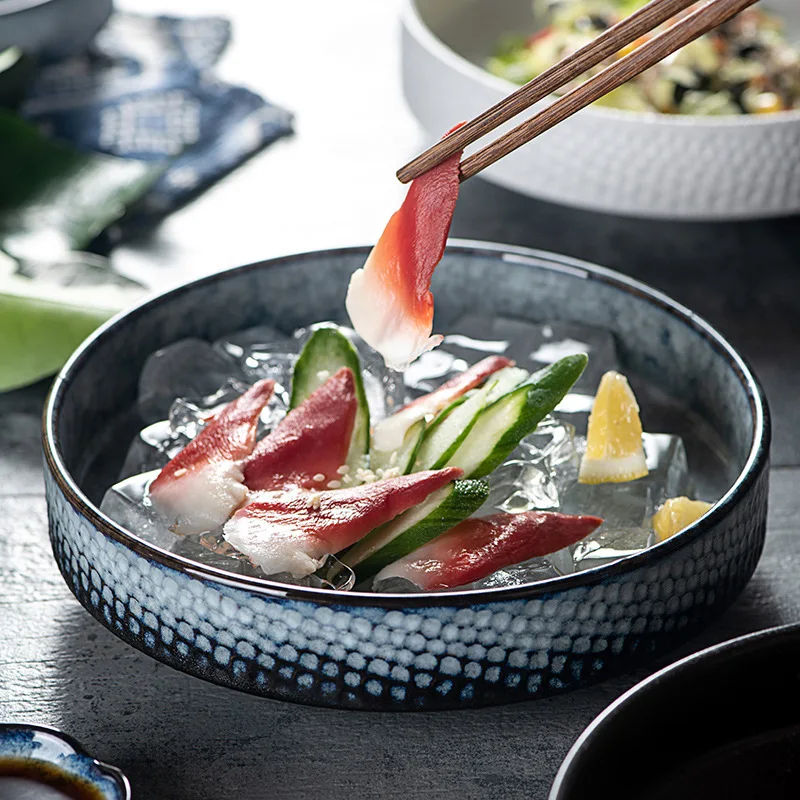 Retro Japanese Creative Kiln Colour Ceramic Dinner Dish Plate Noodle Bowl Soup Dish Ceramic Salad Bowl for Home Restaurant