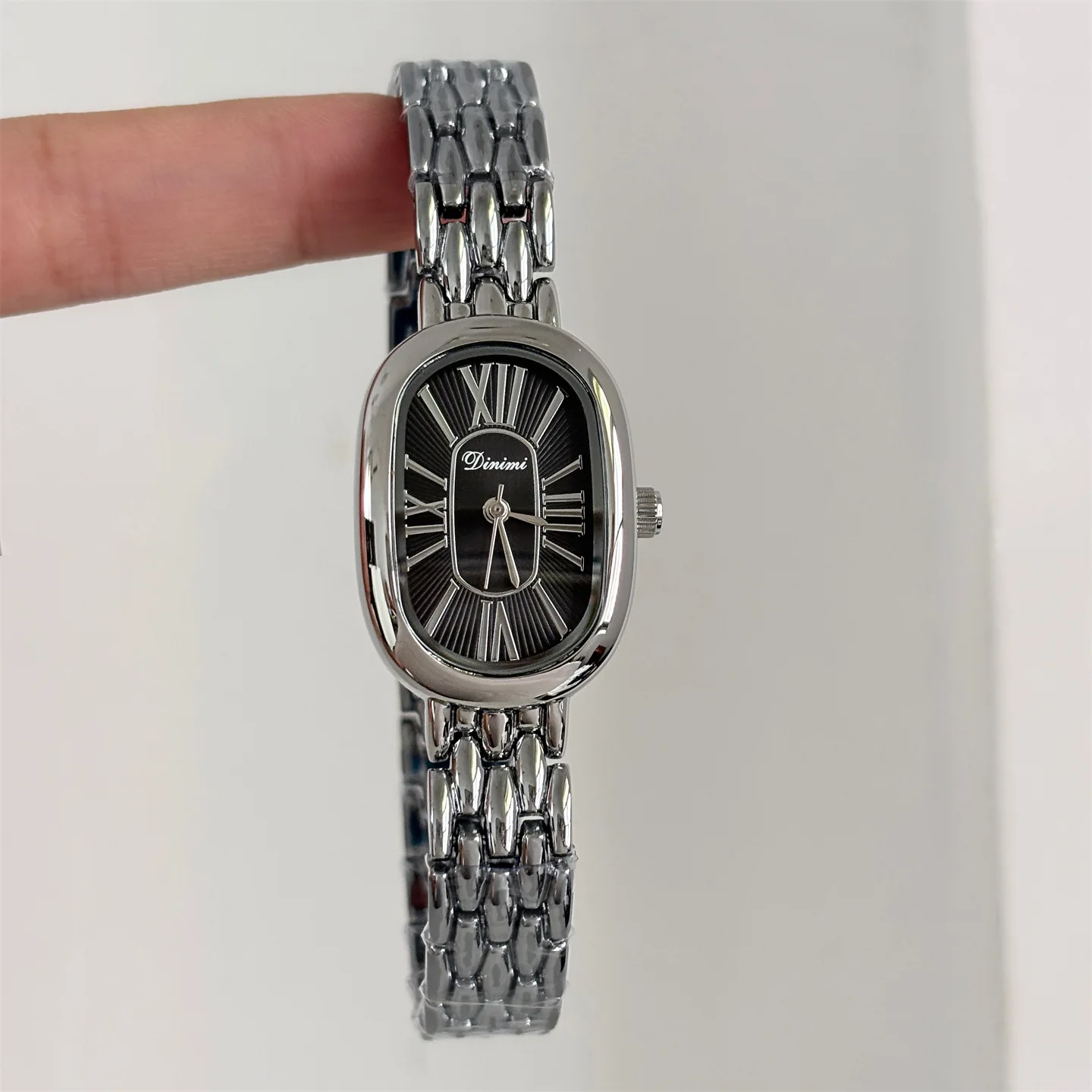 Women\'s Silver Grey Analog Quartz Alloy Steel Oval Roman Numeral Bracelet Watch Dinimi Oval-Shaped Roman Watch - Exquisite Women main image 2