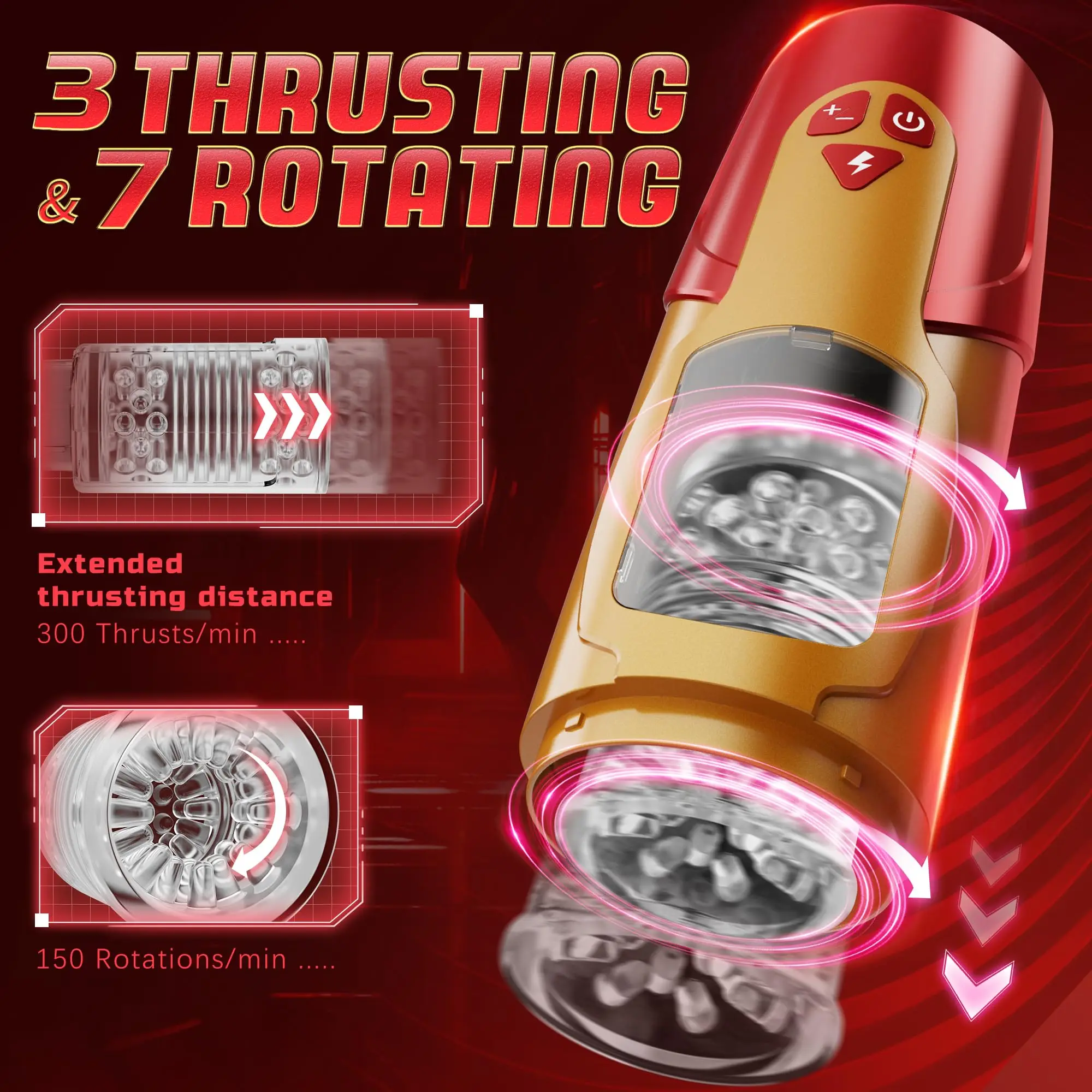 Dark Knight Realistic Pocket Pussy Men Stroker Sex Machine Rotating Thrusting Automatic Male Masturbation Cup with Suction Base