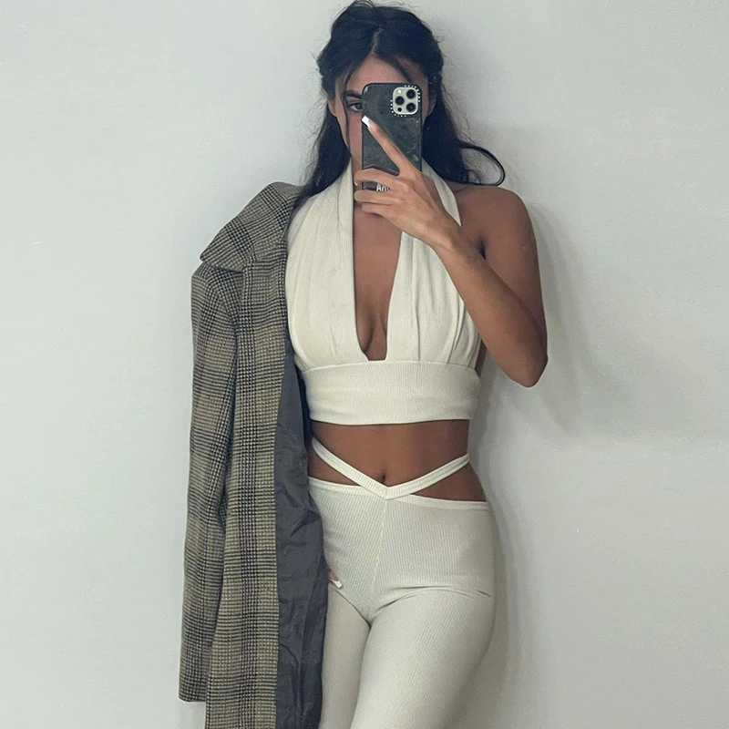 Bandage Halter Elegant Outfits Crop Top High Waist Slim Leggings 2 Pcs  Matching Sets 2022 Fall Women Fashion Streetwear 1829 - Buy Casual Sporty  Zipper Women Matching Set Brown Long Sleeve Fashion