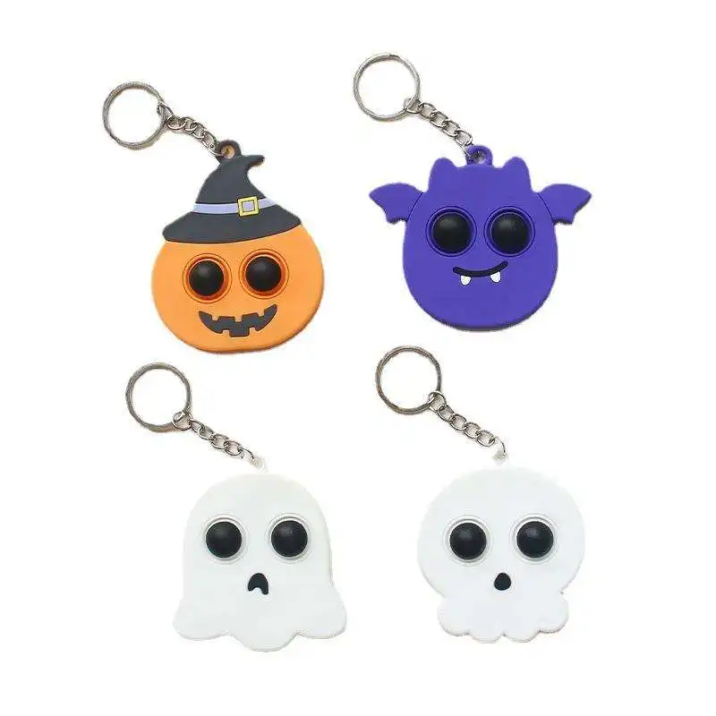 Halloween Pumpkin Bat PVC Keychain Stress Relief Finger Bubble Fun Promotional Carabiner Bag Pendant
