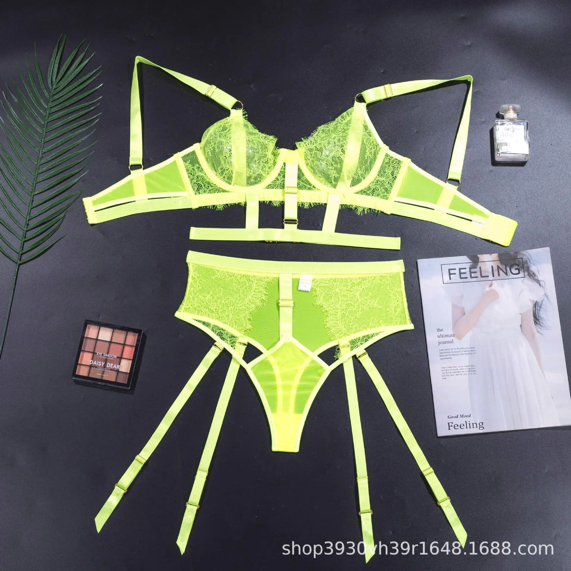 Set Lingerie Sexy 3 Pezzi - Reggiseno E Slip Con Giarrettiera, Trasparente, Reggicalze Regolabile - Foto 8